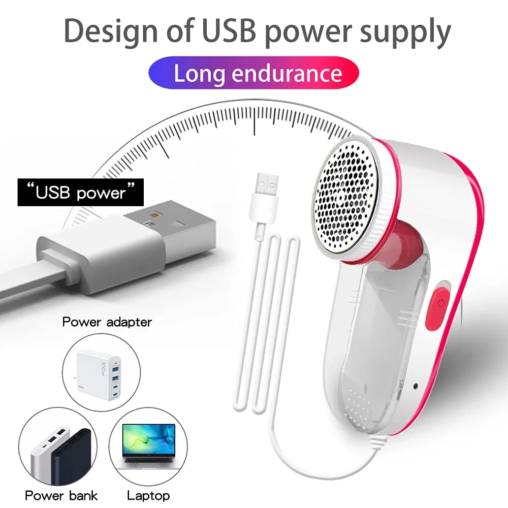 Fuzz Fabric Shaver 4-Stainless-Steel-Blades USB Power Quickly Effectively Electric Pilling Lint Remover