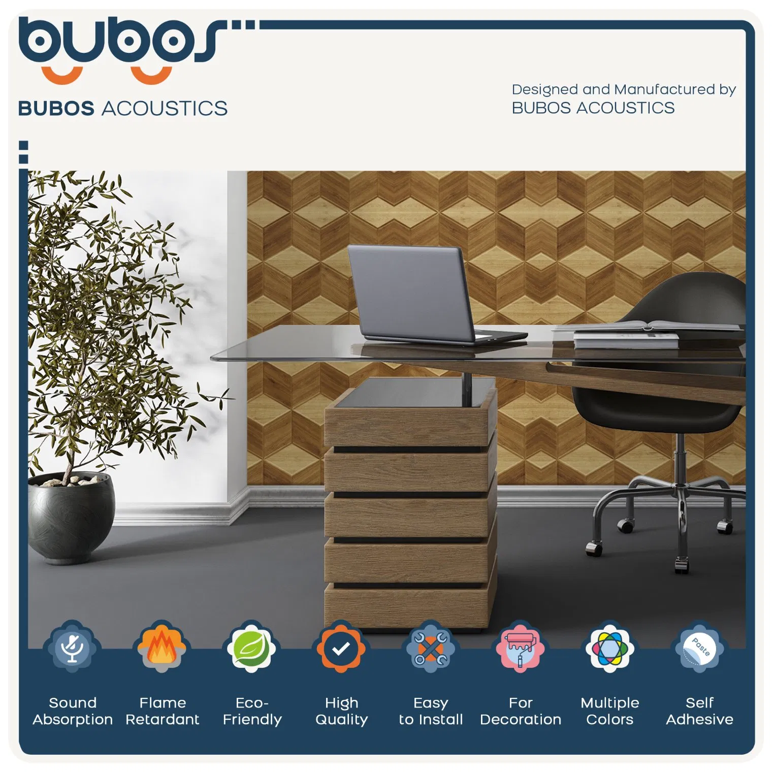 Bubos Wood Finish Acoustic Panel for Stylish and Functional Ceilings