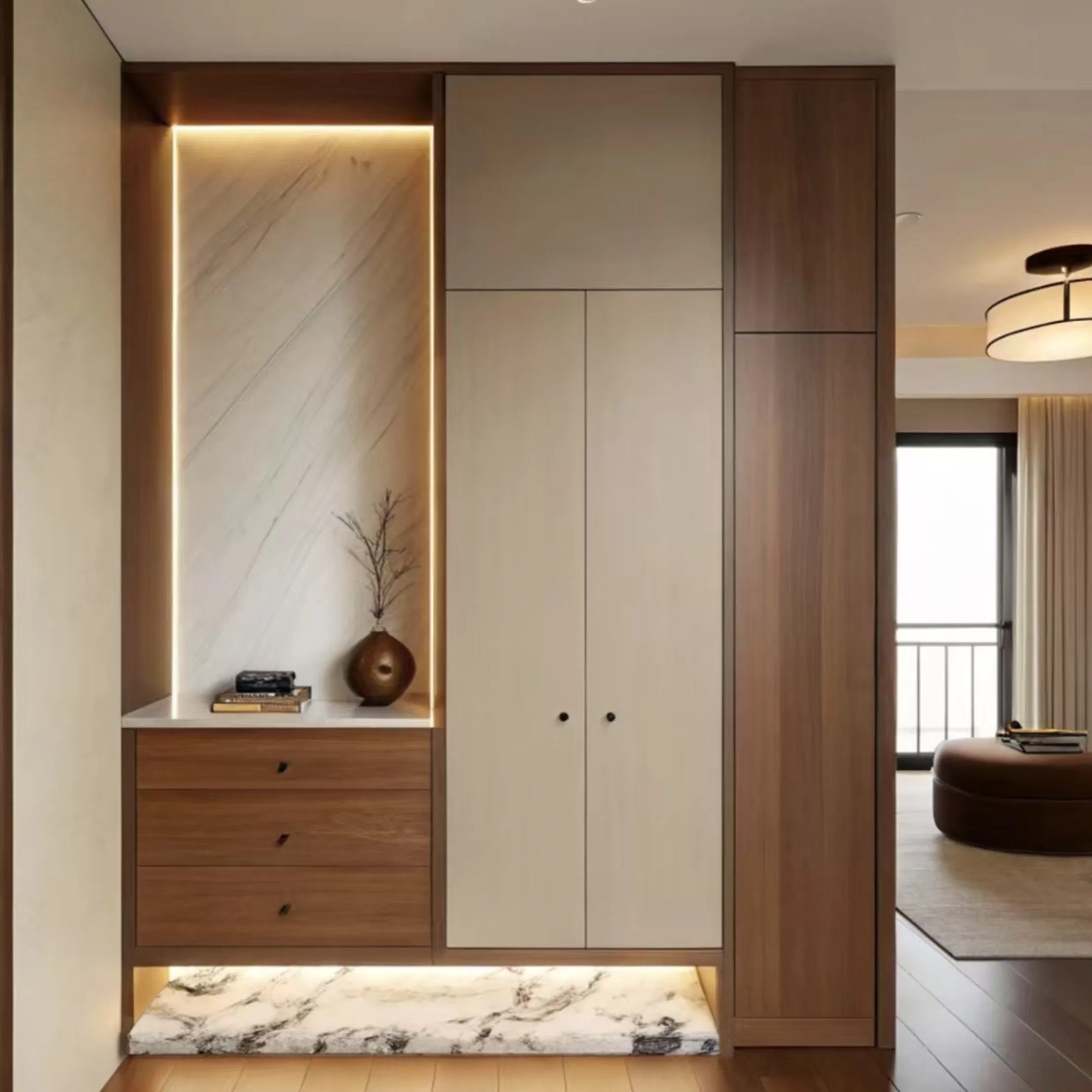 Modern Style Grey Furniture Flush Door Bedroom Closet Wardrobe with Pull Handlesa