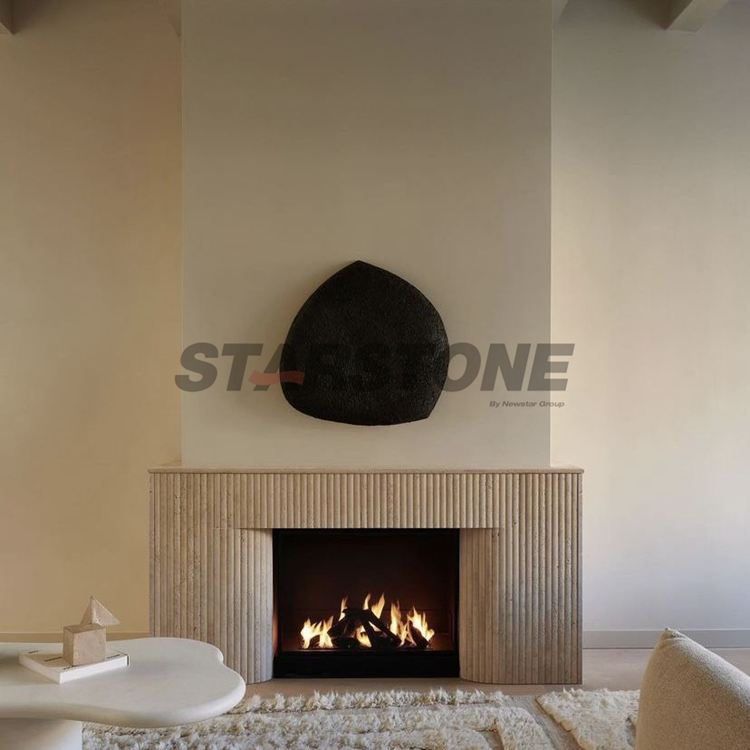 Starstone Luxury Design White Marble Travertine Fluted Fireplace Shelf Mantel Surround