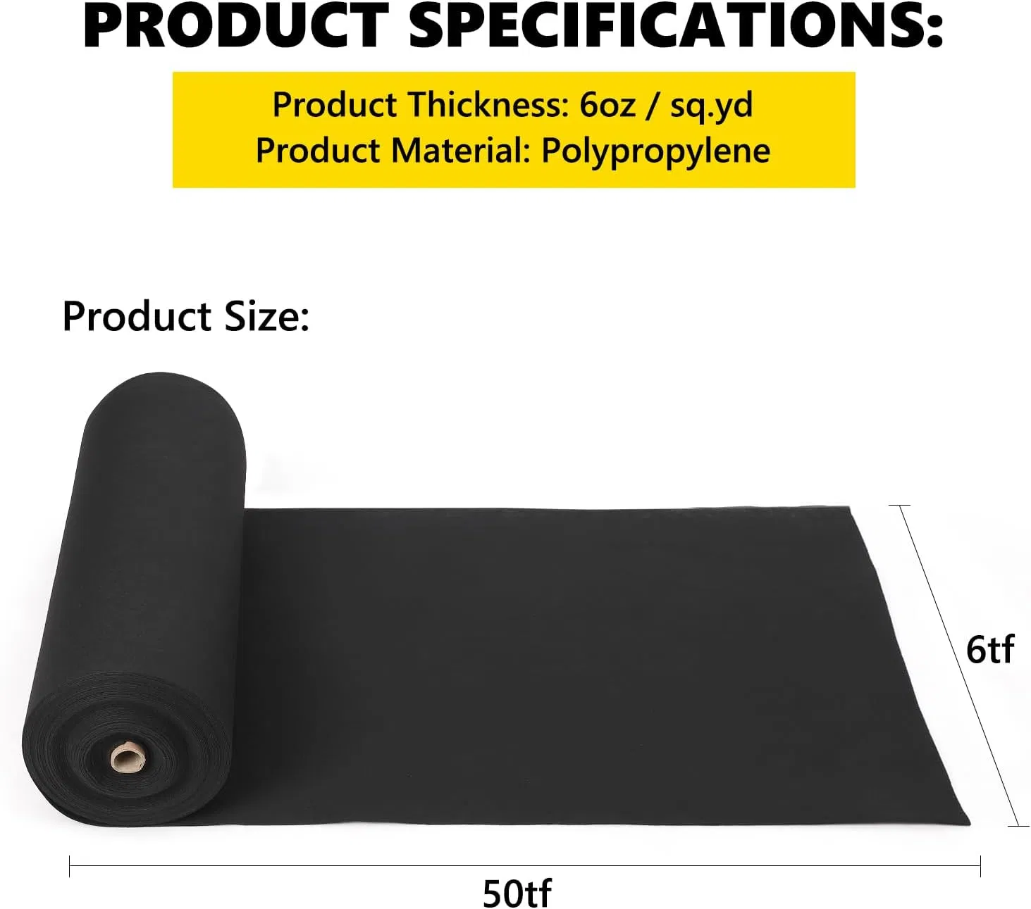 6FT X 50FT & 6oz Woven Geotextile Fabric, Duty Garden Non-Woven Barrier Cloth, PP Woven Geotextile