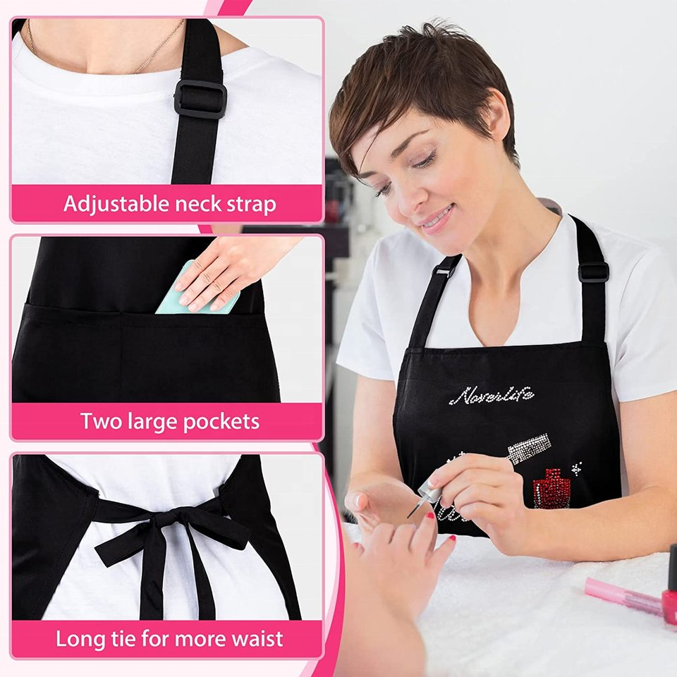 Personalised with Rhinestones Protective Aprons Nail Technician Manicure Custom Unisex Apron 2 Pockets Adjustable Manicurist