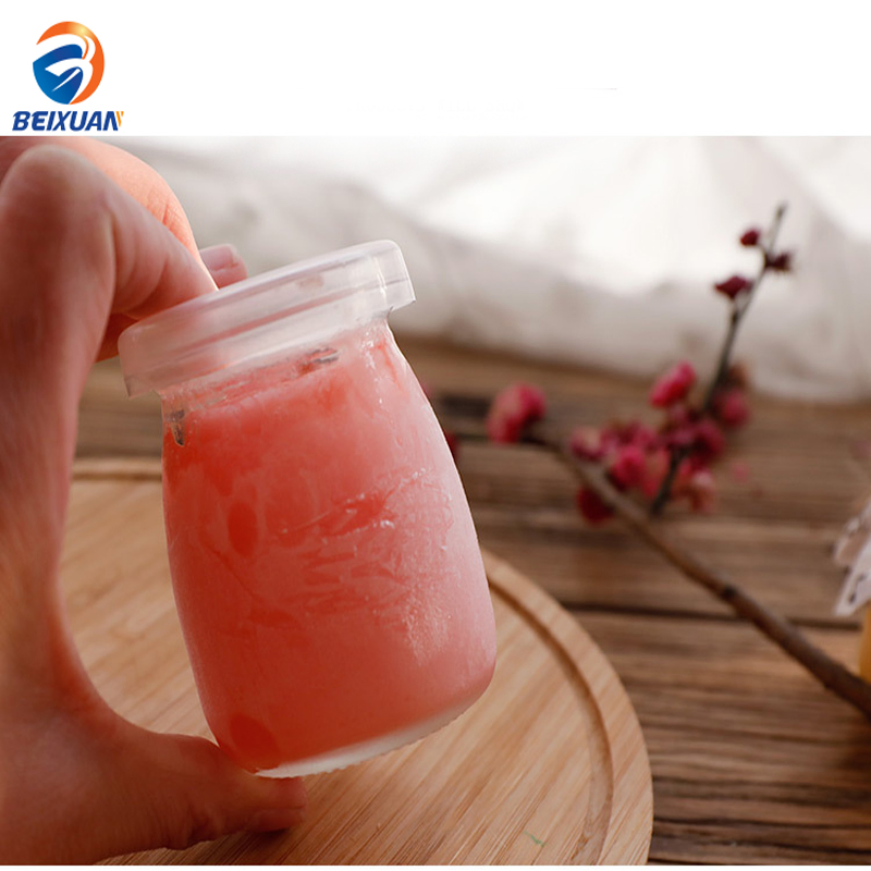 Portable 100ml Flat Clear Thick Bottom Yogurt Glass Cup with Pet Caps