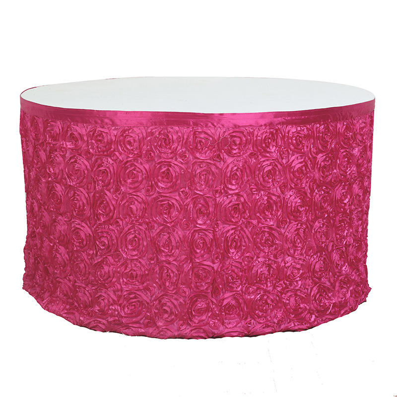 Wholesale Satin Rosette Custom Table Cover Tablecloth Wedding Banquet Polyester Round Table Skirt