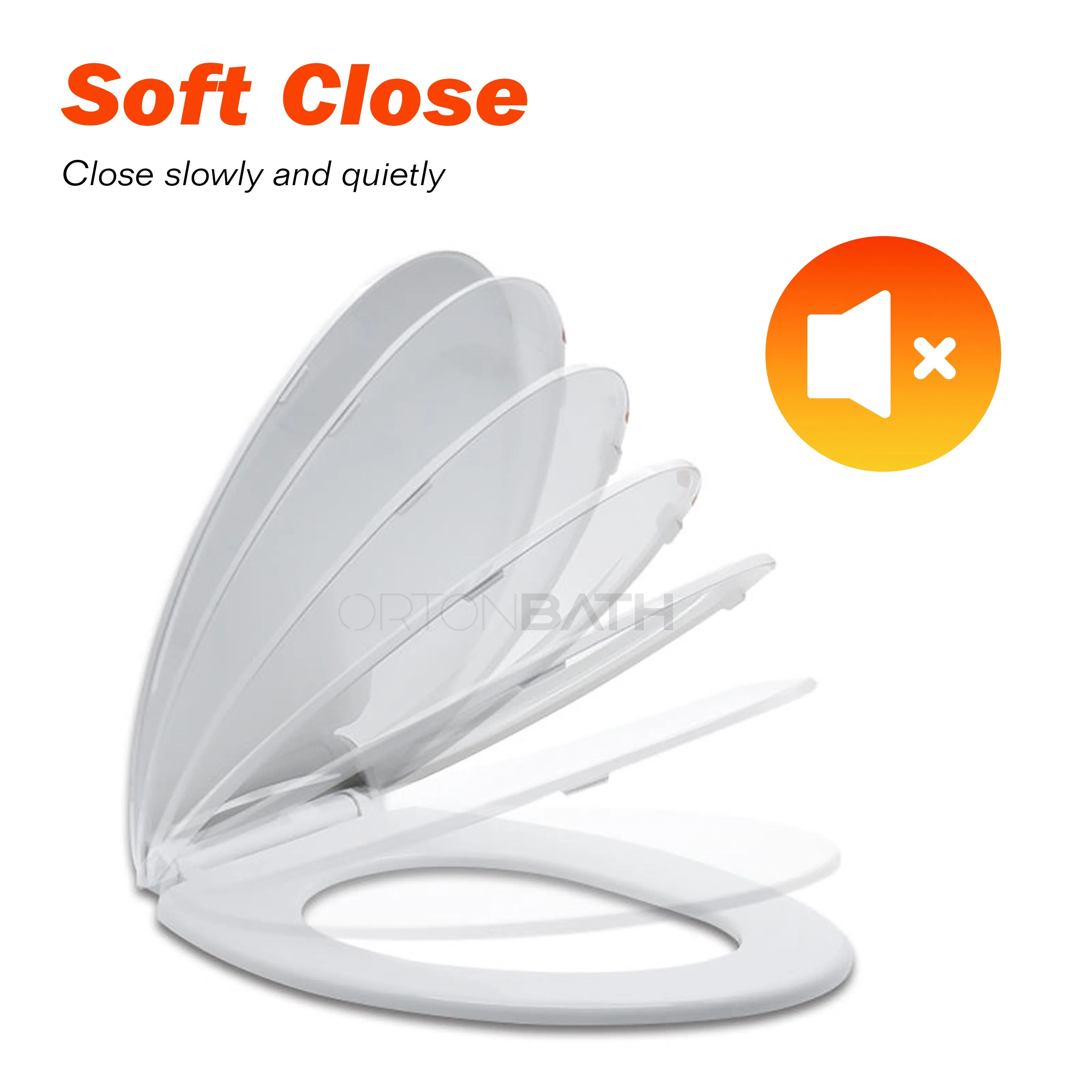 Ortonbath Plastic Soft Close Toilet Seat Elongated Quiet-Close Lid, Contoured Seat, Easy to Install and Clean, Grip-Tight Bumpers with Adjustable Mounting