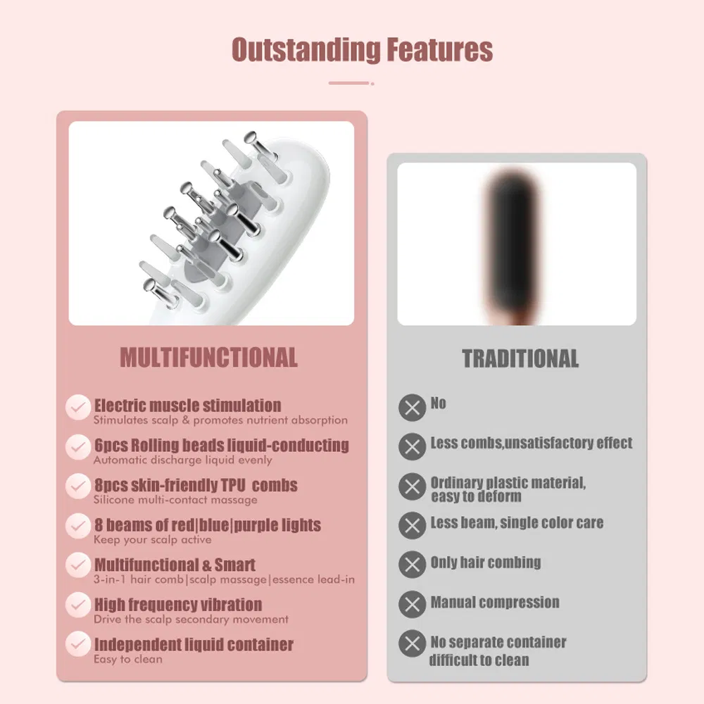 Factory Price Electric Scalp Massager – LED EMS Rechargeable Comb for Hair Growth & Tension Relief