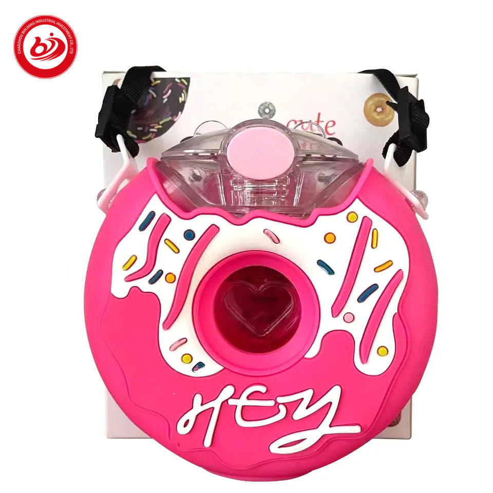 380ml Donut-Shaped Plastic Water Cup Slanted Across Kindergarten Children's Cartoon Kettle Silicone Anti-Fall Funny Bottle