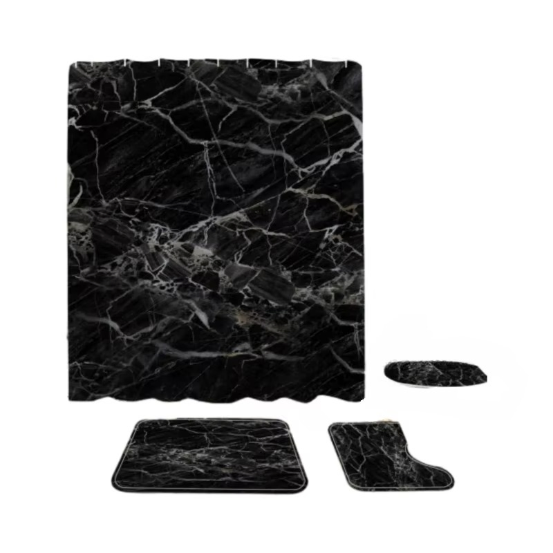 Promotional High Quality Home Decoration Marble Patterns Curtain Bathroom Sets