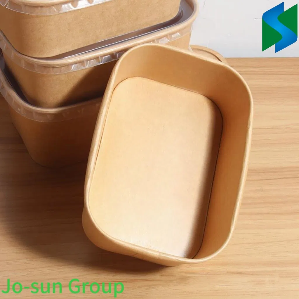 Rectangular Disposable Kraft Paper Bowl Packaging Take Away Salad Bowl with Lid