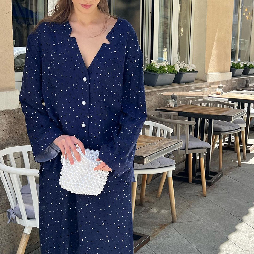 Комплект женский свободный крой цветочный принт длинный рукав