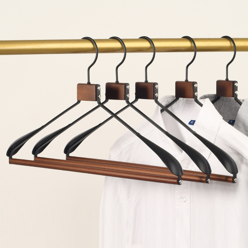 Solid Wood and Iron Combination Design One-Line Pants Hangers Rack Metal Hanger Trouser Hanger