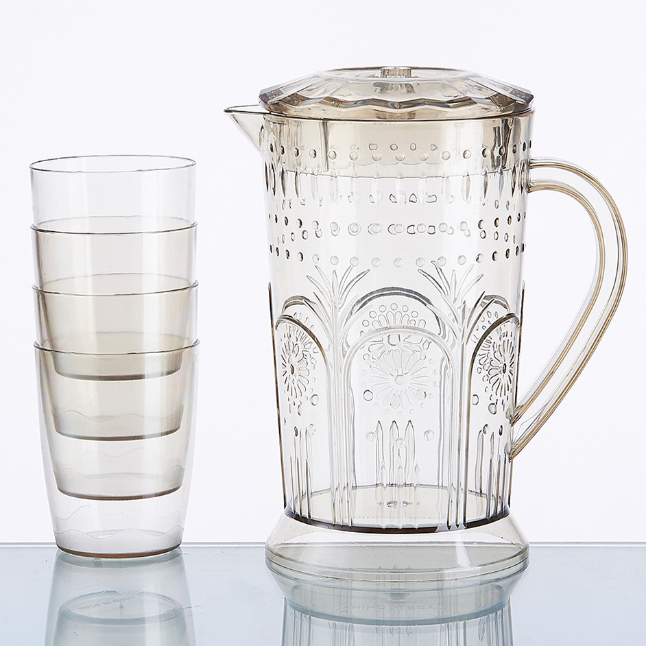 Fancy Flower Pattern Household 2000ml Clear Plastic Cold Water Jug Container for Summer