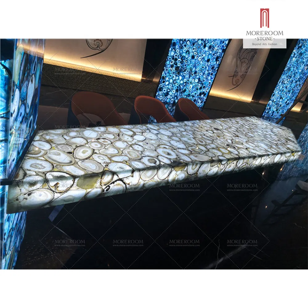 Commercial Cafe Translucent Stone Semi Precious Stone White Agate Bar Counter