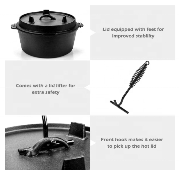 Чугунный казан для кемпинга с крышкой, 4.5 л