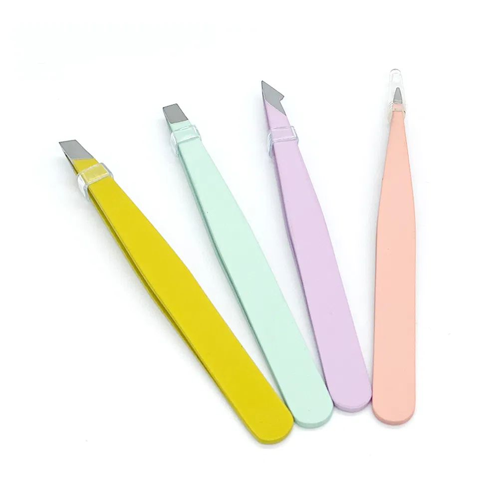 Wholesale Slanted Pointed Fake Eyelash Custom Tool Stainless Steel Squared Lash Eyebrow Tweezers