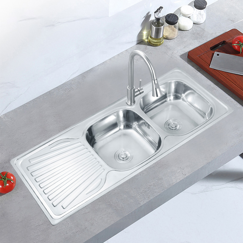 Modern Farmhouse 201 304 Stainless Steel Kitchen Sink Double Bowl with Drain Plate Fregadero Cocina