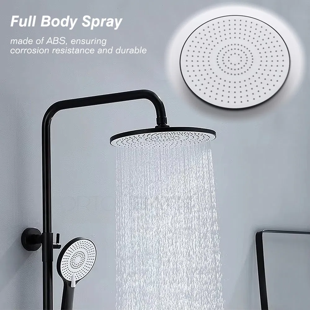 Ortonbath Thermostatic Mixer Shower Set with Push Button & Shelf Shower Column with Glass Shelf Thermostatic Mixer