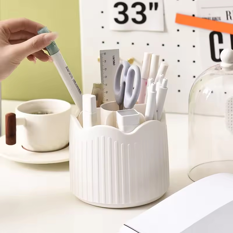 Rotating Dustproof Desktop Makeup Organizer Plastic Pen Holder for Lipstick Eyeshadow Eyeshadow Dressing Table Storage Tube
