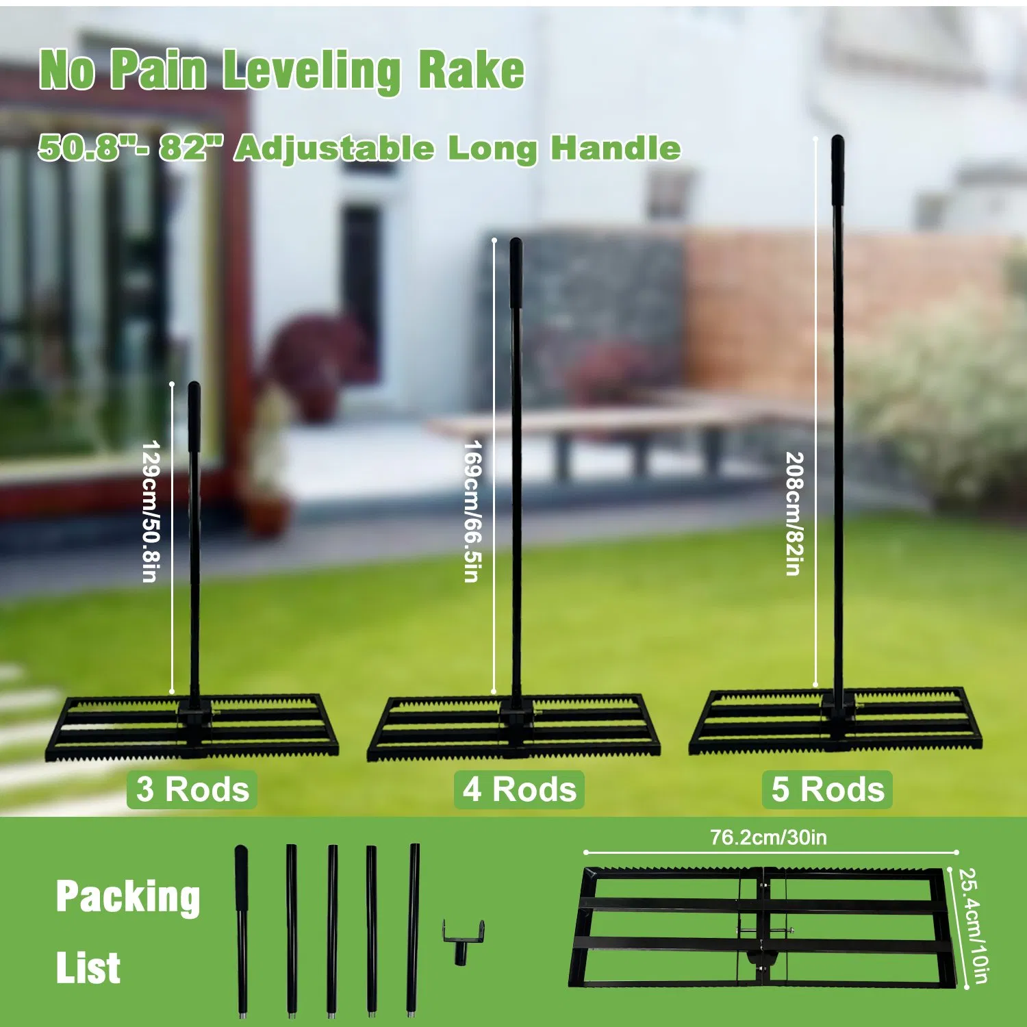 Steel Lawn Leveling Rake with Tines - Adjustable Handle Leveler for Backyards & Fileds