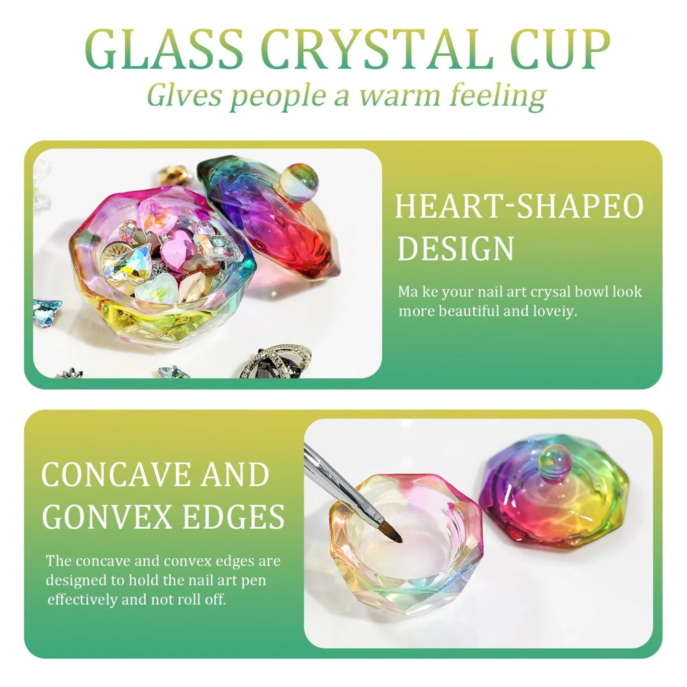 Clorful Glass Nail Wash Pen Cup Liquid Powder Crystal Lid Cup Nail Tool Bowl Glassware Container Dappen Dish Nails