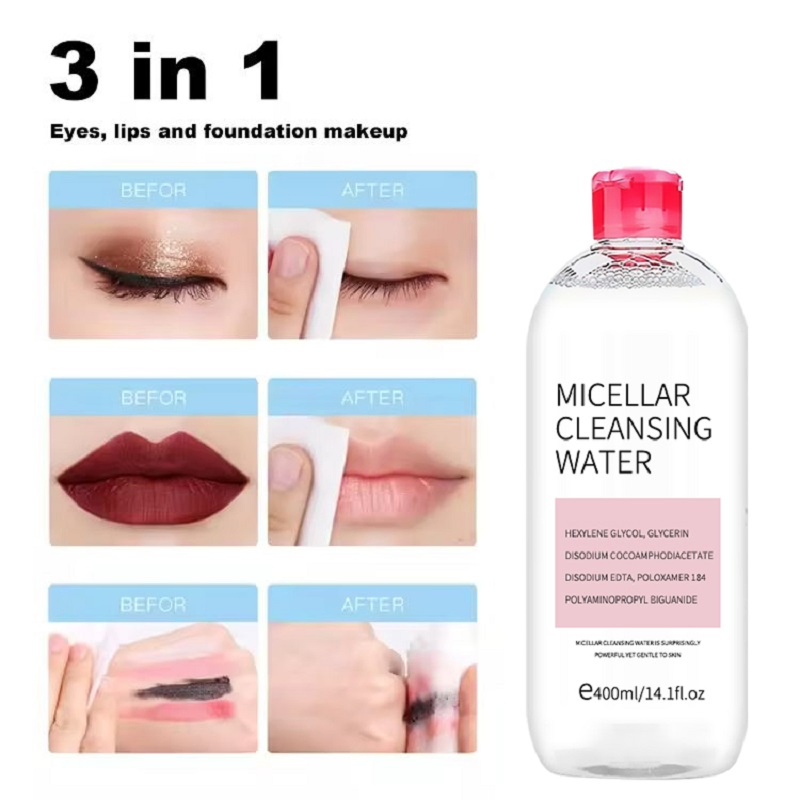 Hot Selling Moisturizing Micellar Cleansing Water for Face 400ml Cleansing Water Natural and Organic Make up Remover Water