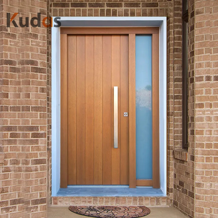 Customized Front Main Entrance Solid Villa Swing Pivot Wooden Doors with Glass Sidelights
