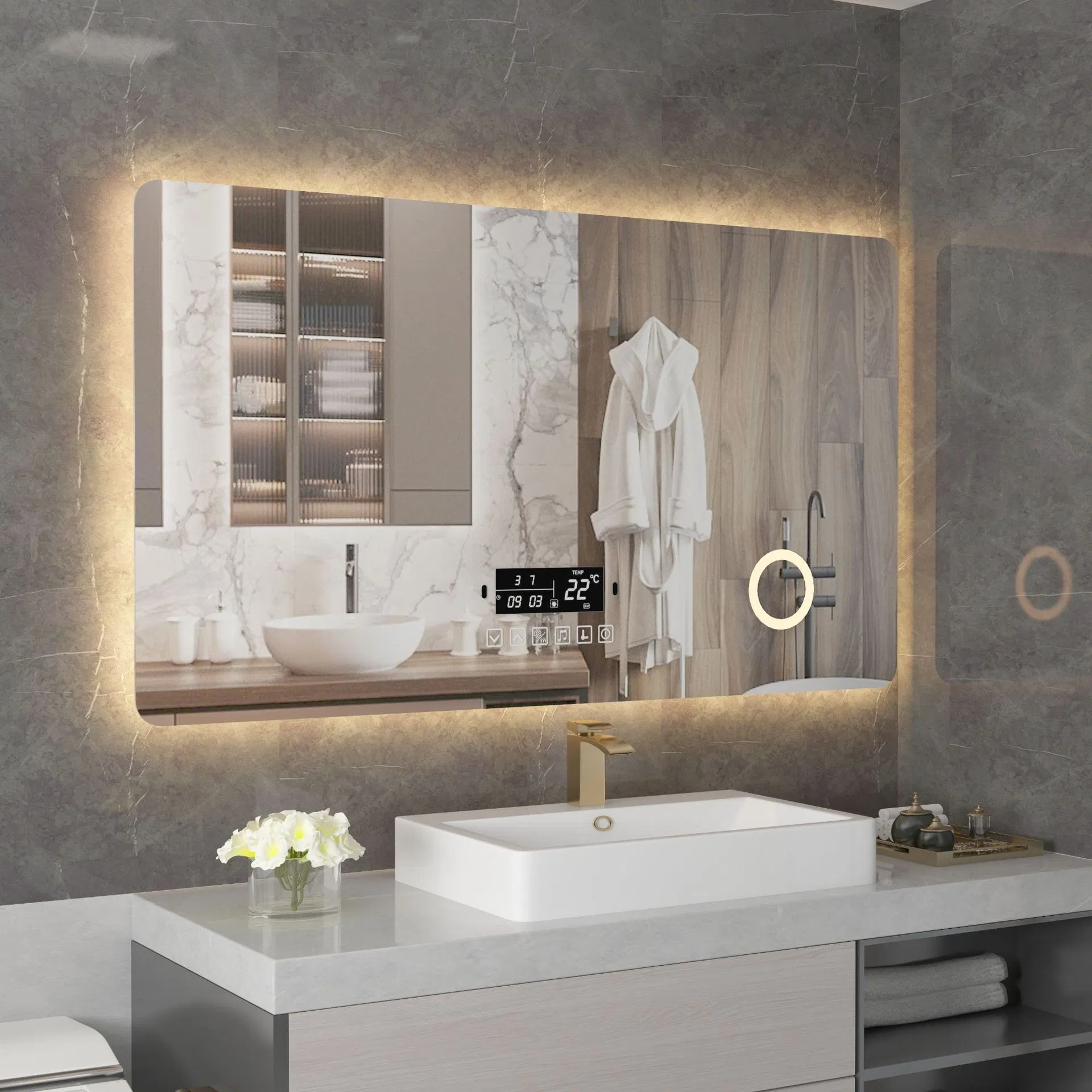 Stylish Rectangle Wall-Mounted Mirror with Smart Sensor for Makeup Artists