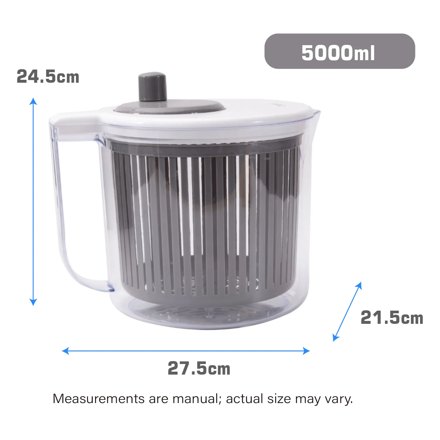 Rotating Salad Spinner, 5000ml Large Capacity Gray Vegetable Dryer