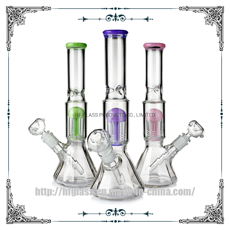 Hot Sale 12.5 Inches 8 Arms Perc Glass Pipe Diamond Base Glass Smoking Pipe Heady Hookah Wholesale Factory Glass Smoking Water Pipe