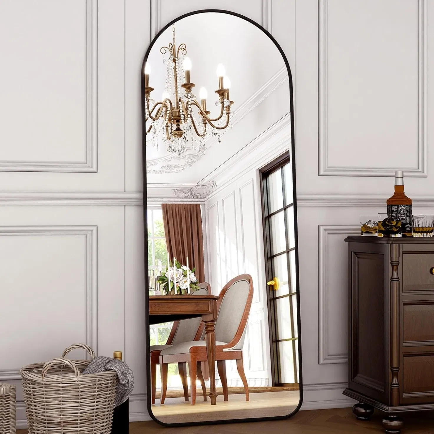Arched Full Length Mirror Floor Mirrors with Aluminum Alloy Metal Frame Free-Standing Wall Mounted or Leaning Large Bedroom Dressing Mirror Modern
