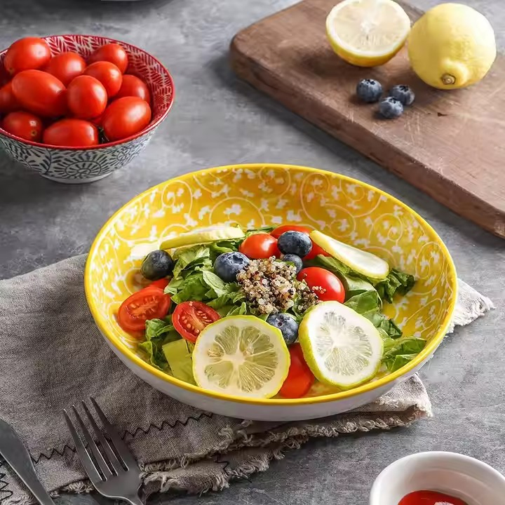 8"Coup Moon Soup Bowl with Stamp Decal Ceramic Porcelain Tableware