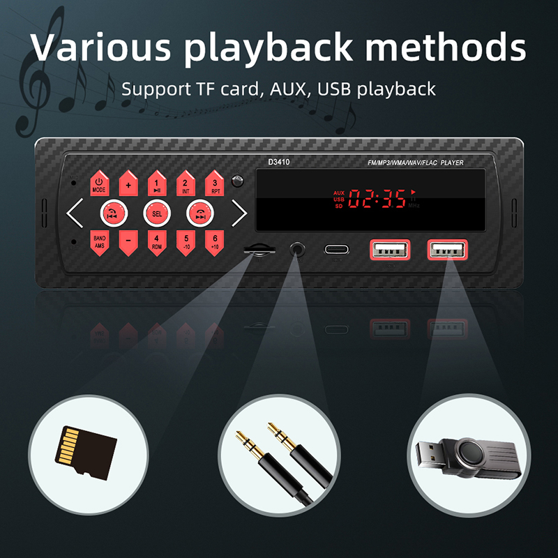 D3410 Bluetooth MP3 Автомагнитола с поддержкой карт памяти TF, USB и FM-радио