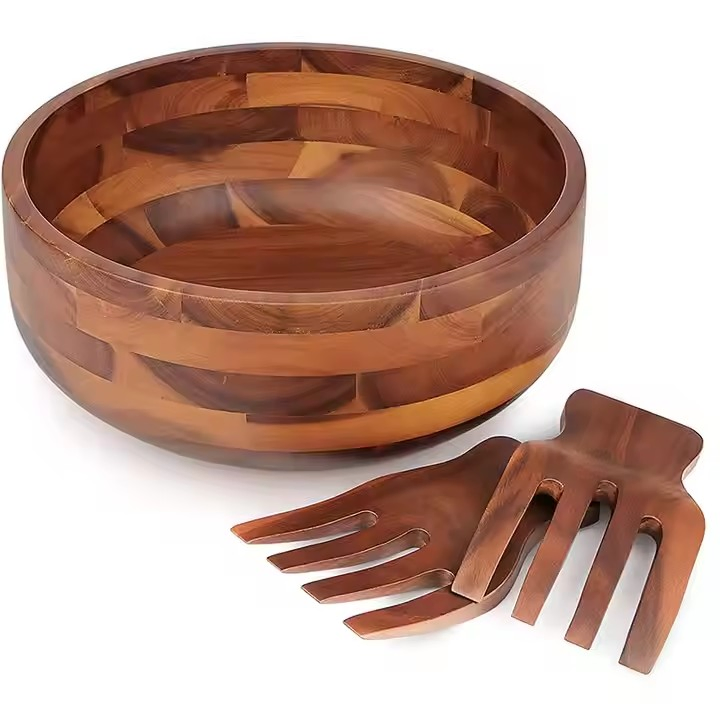 Acacia Wood Salad Bowl Handicraft Serving Bowl for Fruits and Salads