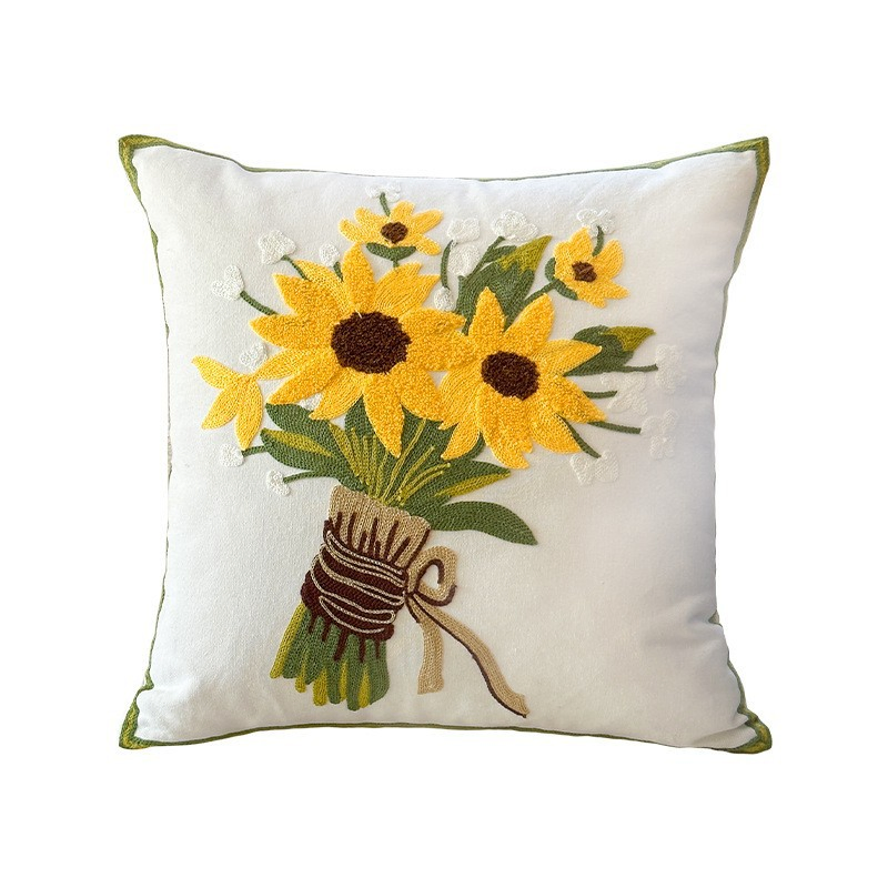 OEM Towel Embroidery Flower Embroidery Geometric Pillow Set Cover