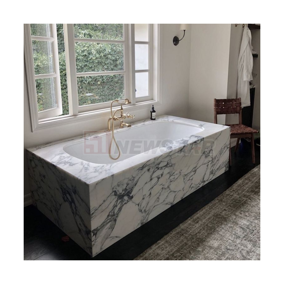 Newstar Top Quality Natural Calacatta Marble Bathtub Surrounding for Home Bathtub Decoration