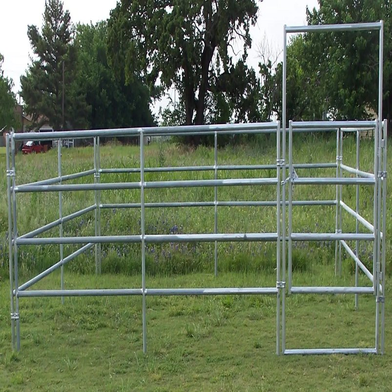 Heavy Duty Portable Galvanized Metal Corral Welded Livestock Steel Panels Fence 4 Rails 5 Rails 6 Rails Cattle Fence