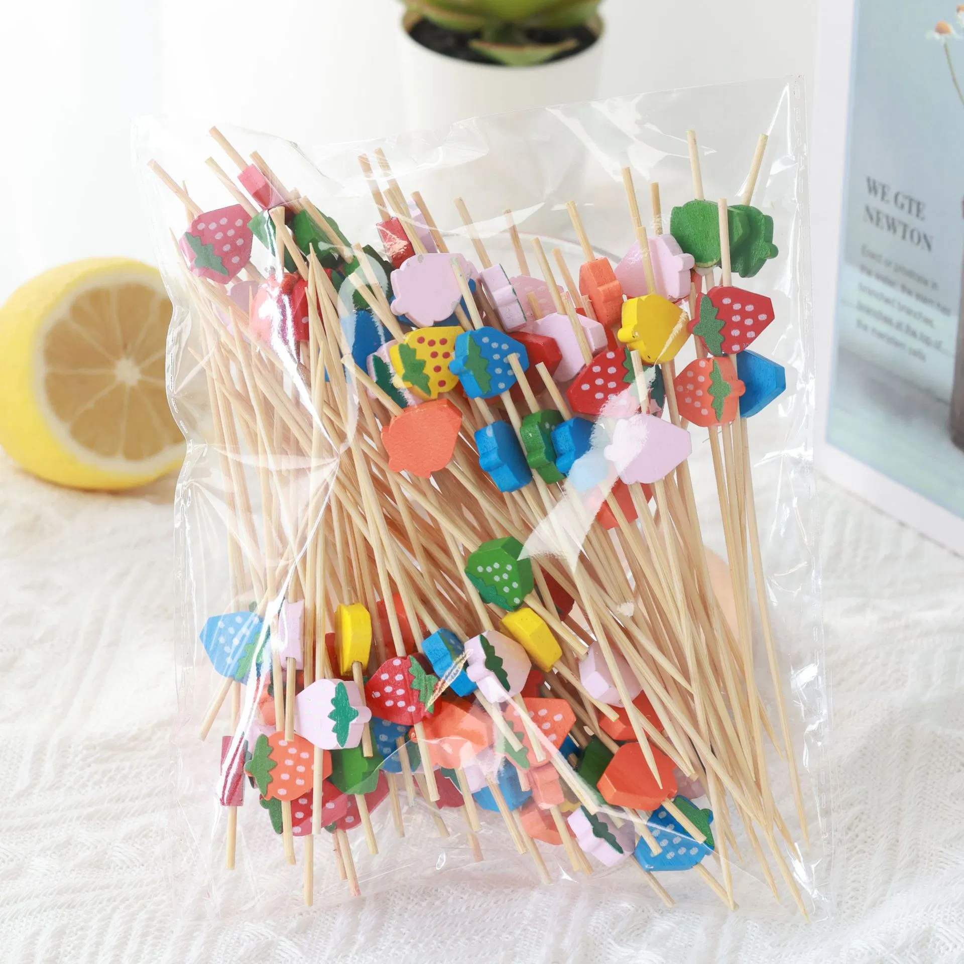 Wholesale 100PCS/Bag 12cm Bamboo Sticks Colorful Ball Fruit Cake Snack Bamboo Sticks for BBQ Tools