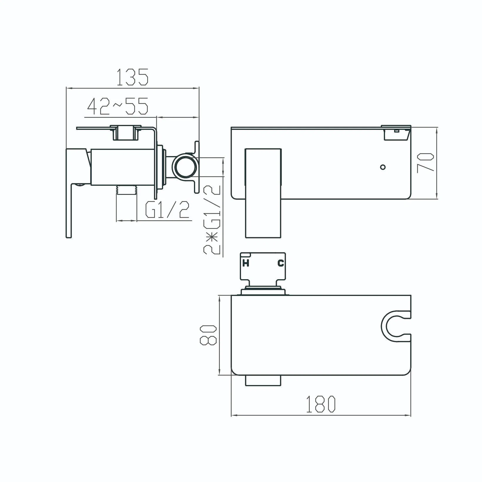 Смеситель для биде Square Design с полкой и шлангом