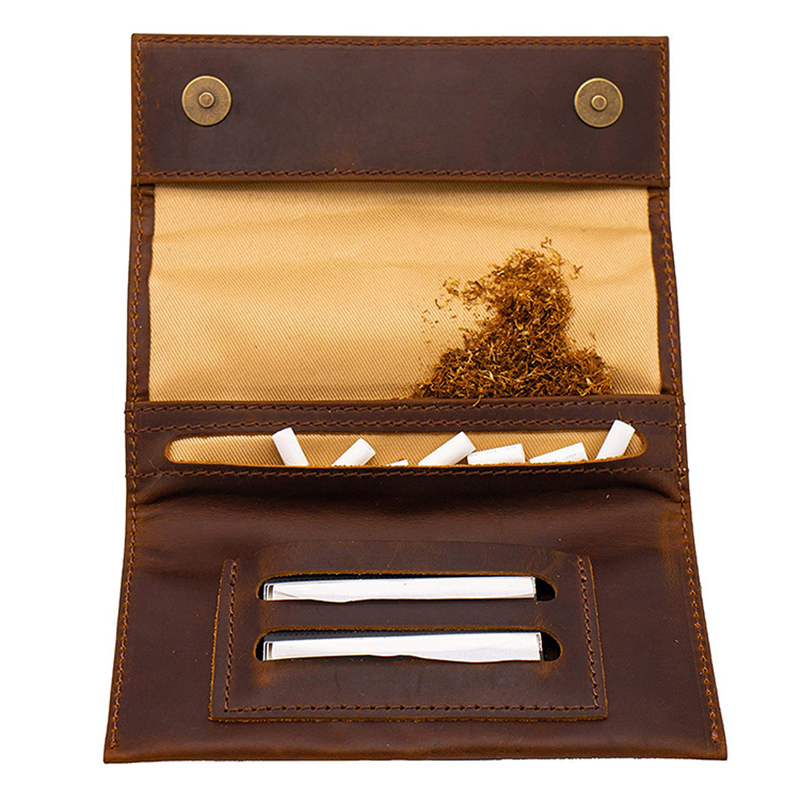 Eg1009 Wholesale Crazy Horse Packaging Resealable Custom Empty Smoking Rolling Pouches Cigarette Roll up Bag Leather Tobacco Pouch