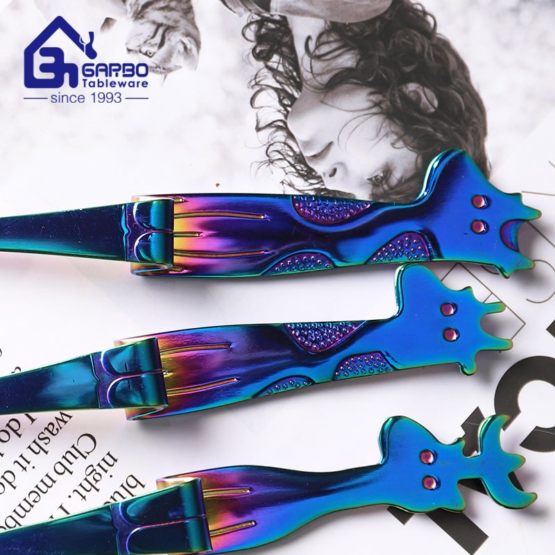 Handmade Customized Colored Metal Colored Stainless Steel Cake Dessert Spoon with Animal Design Handle for Children Use Gift Box Pack