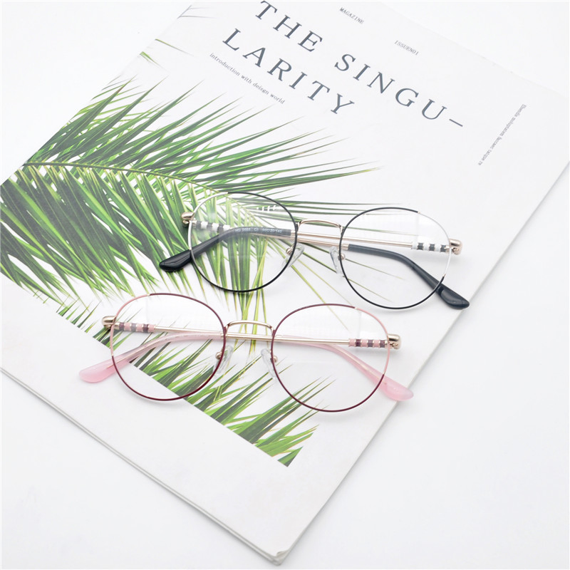 Customized OEM Fashion Stainless Steel Round Glasses for Women with Acetate Tip