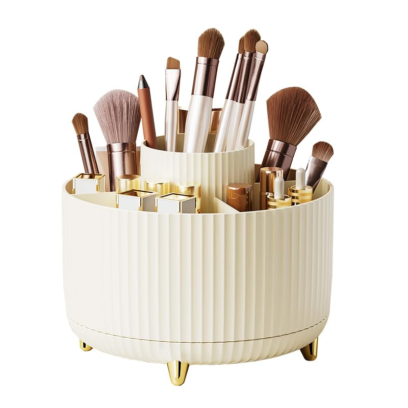 Luxury Rotating Cosmetic Organizer Round Plastic Desk Organizer for Lipstick Eyebrow Pencil Makeup Brush Holder