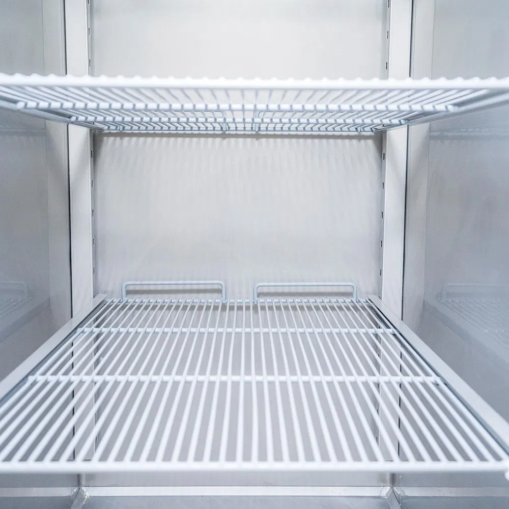 CE/TUV/ROHS 1300L Ventilated Commercial Kitchen Freezer Upright/Vertical Stainless Steel Body Double Doors Cabinet Model Refrigerator Equip Adjustable Shelves