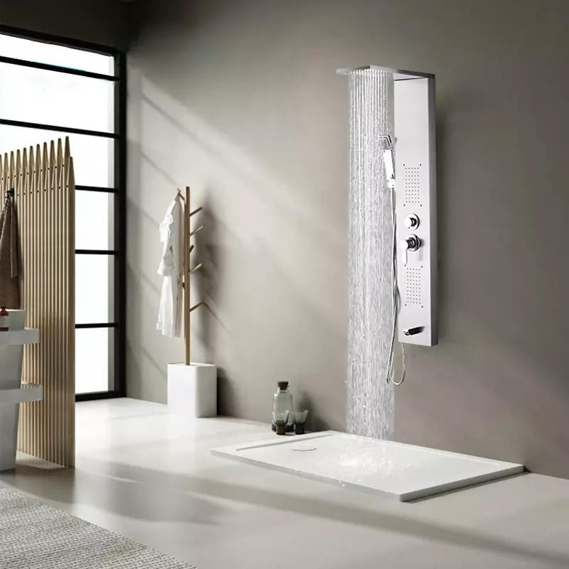 Shower Panel Bathroom Wall Mounted Stainless Steel Waterfall Shower Column Set Tower Massage Jet Shower Wall Panels Luxury