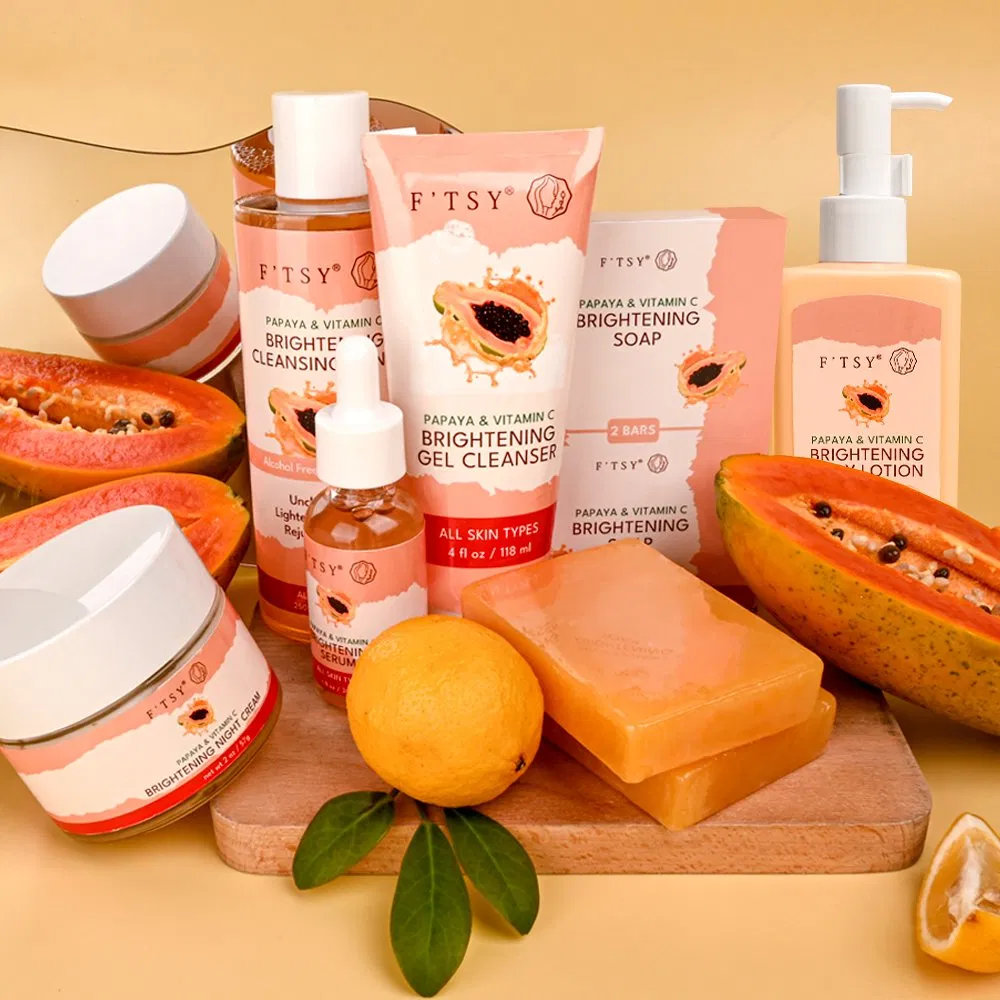 Custom Logo Vitamin C Kojic Acid Skin Whitening Face Wash Cleanser Cream Lotion Papaya Skincare Set