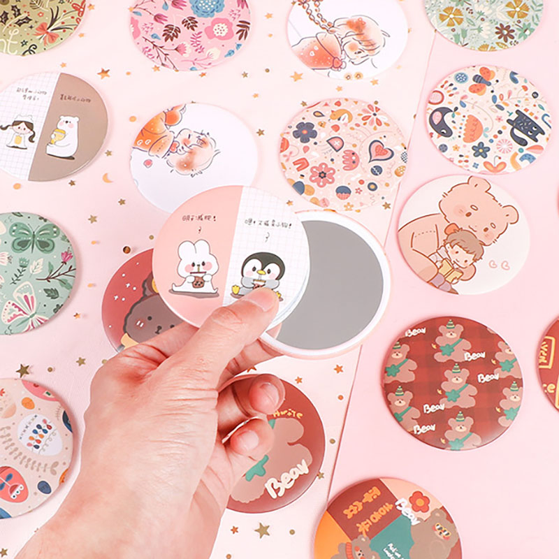 Promotional Gift Small Cosmetic Metal Tinplate Pocket Compact Makeup Magic Glass Cartoon Mirror