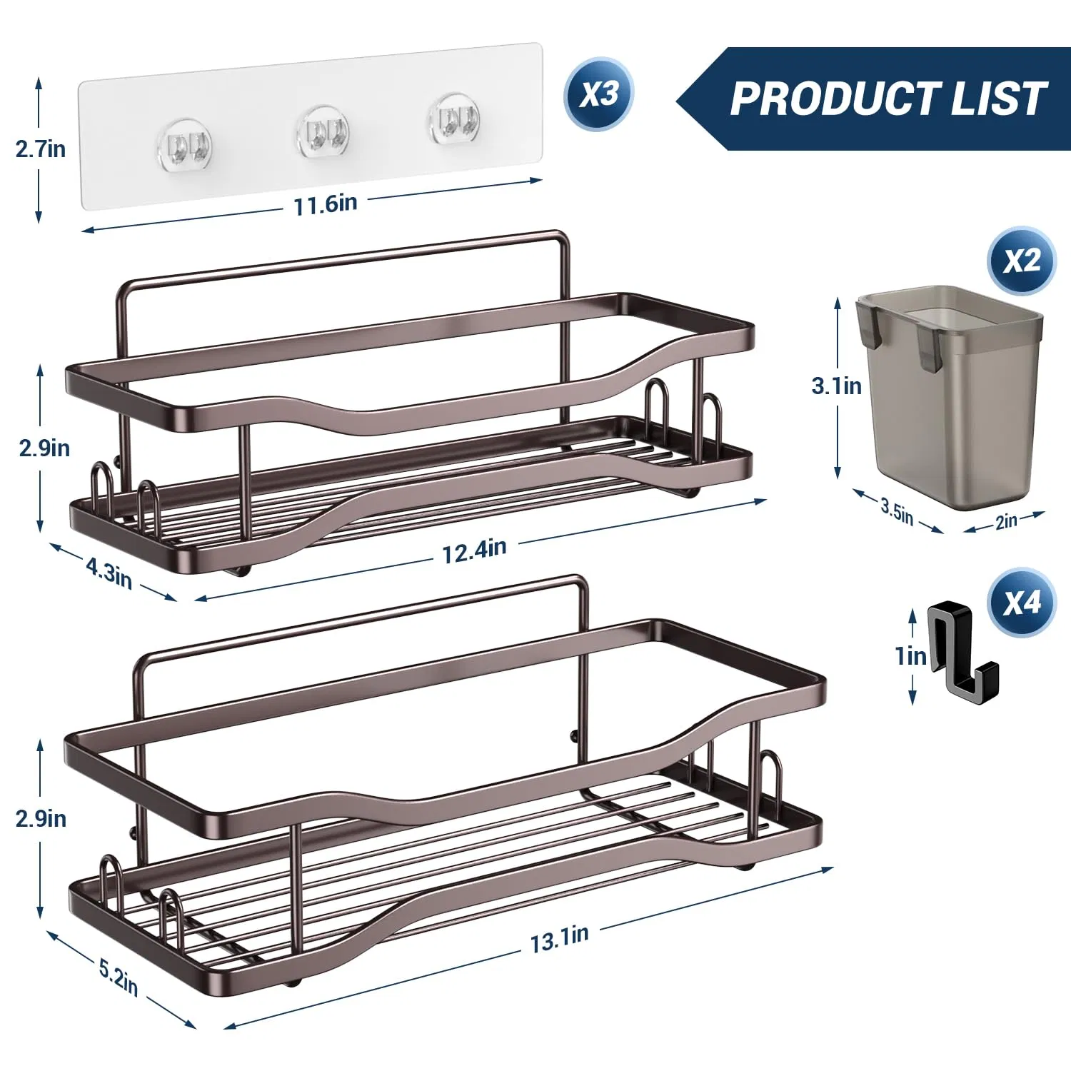 Hot Sale Bathroom Organizer Adhesive Shelves Hooks Stainless Steel Storage Bathtub Rack