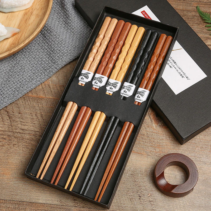 Gift Box Chopsticks Set of 5 Bamboo Wooden Luxury Dining Utensils