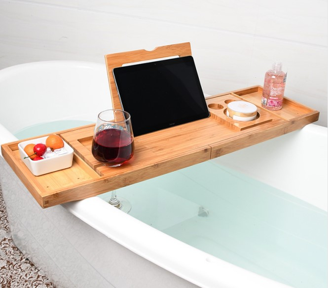 Bamboo Bathtub Tray Bathroom Extend Bath Tub Caddy Tray