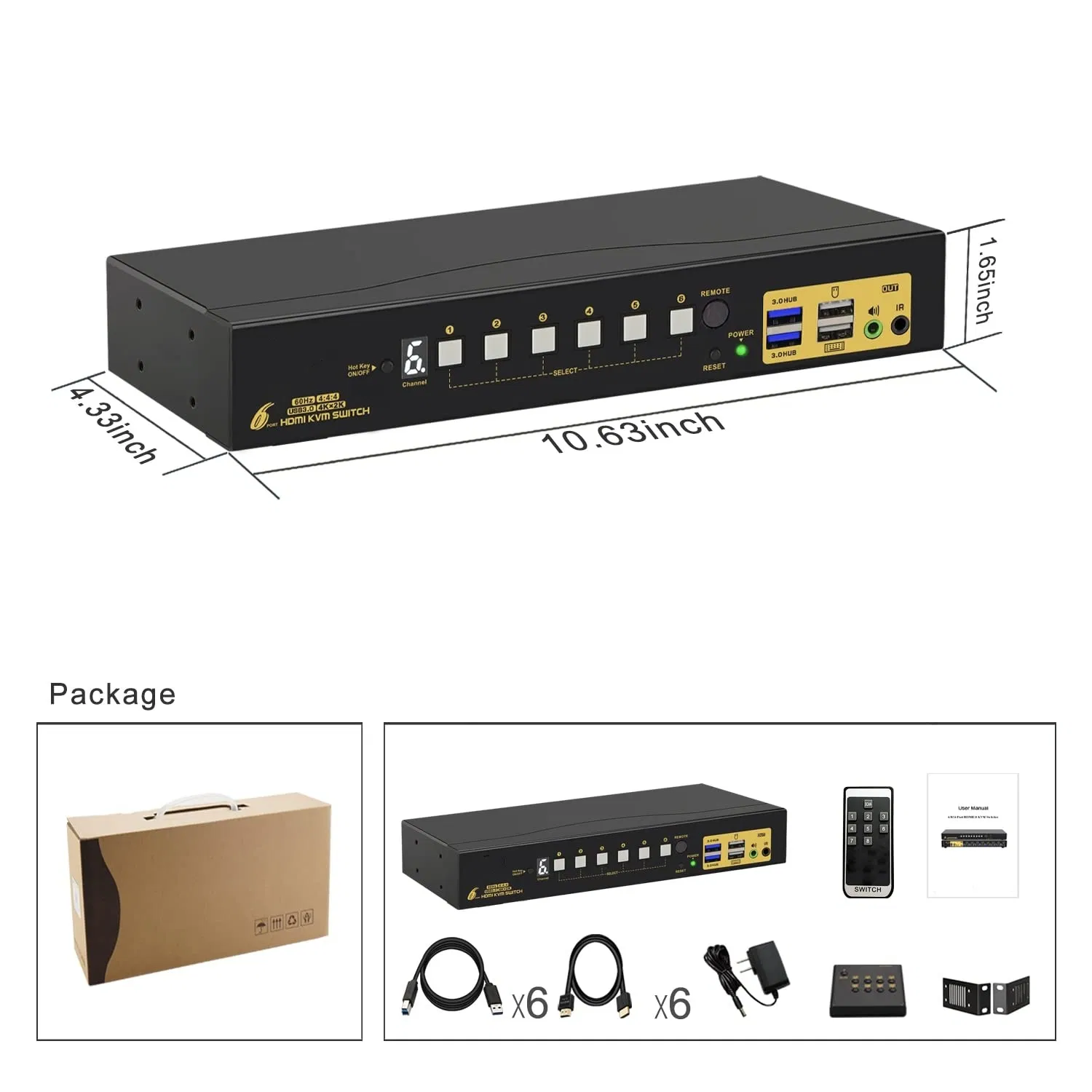 6-портовый KVM-коммутатор HDMI для 2 мониторов 4K 60 Гц